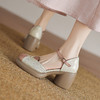 【预售5天】舒适柔软拼色厚底高跟凉鞋，包头镂空粗跟休闲一字扣罗马鞋ASZ&5-698 商品缩略图0