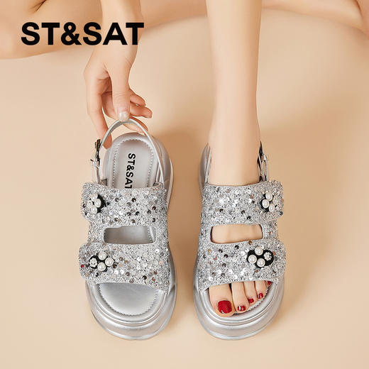 星期六时尚珍珠装饰厚底凉鞋SSD2115E2E 商品图2