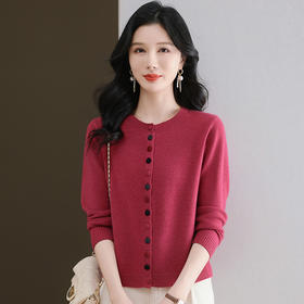 CC-101-F957圆领彩扣针织衫开衫女士春秋短款毛衣外套春装2025年新款外搭上衣