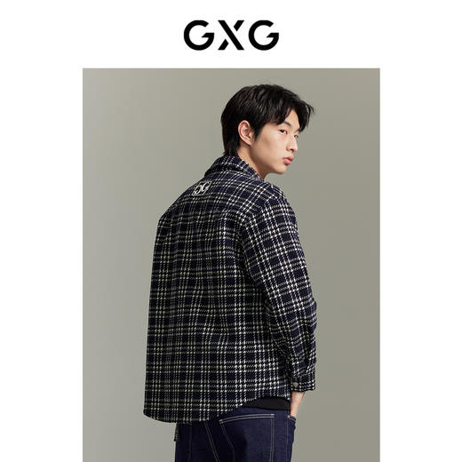 GXG男装 藏青格纹编织文艺小香风衬衫外套 热卖衬衫GEX10315403 商品图3