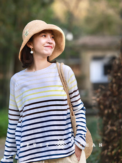 PETIT SCHAN小闪 CLO#479 ode to joy 欢乐颂 全棉撞色条纹圆领长袖针织T恤 商品图0