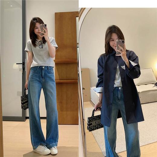 自制编织蓝牛仔！2025创新面料环保水洗猫须直筒裤春季宽松牛仔裤女款！ 商品图1
