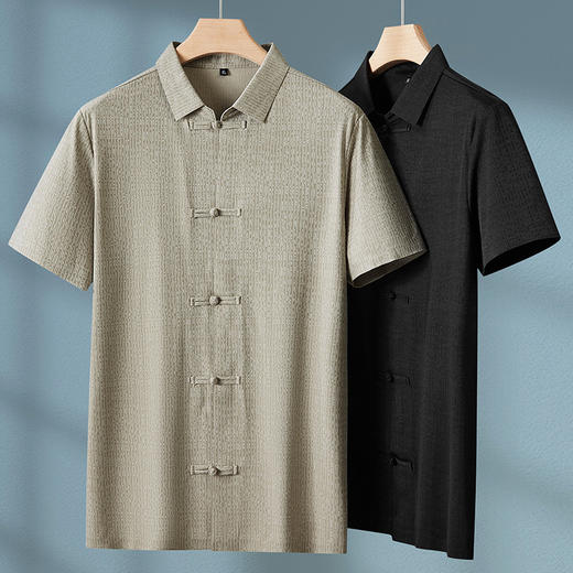 【DPF】大依优型大码短袖衬衫中国风盘扣半袖衬衣冰丝打底衫宽松胖子男士上衣休闲 商品图2