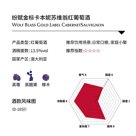 纷赋金标卡本妮苏维翁 澳大利亚 Wolf Blass Gold Label Cabernet Sauvignon, Australia 商品图1