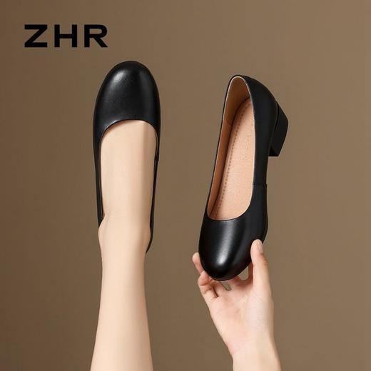 ZHR头层牛皮单鞋软皮上班防滑软底职业平底女鞋舒适黑色皮鞋 商品图2
