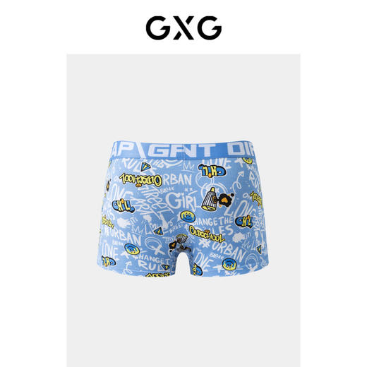 GXG男士【单条装】内裤蓝色印花内裤卡通趣味四角裤2024春夏热卖 商品图2