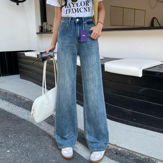 高级感浅色阔腿牛仔裤！女款2025春季新款高腰宽松垂感拖地直筒长裤子！ 商品图6