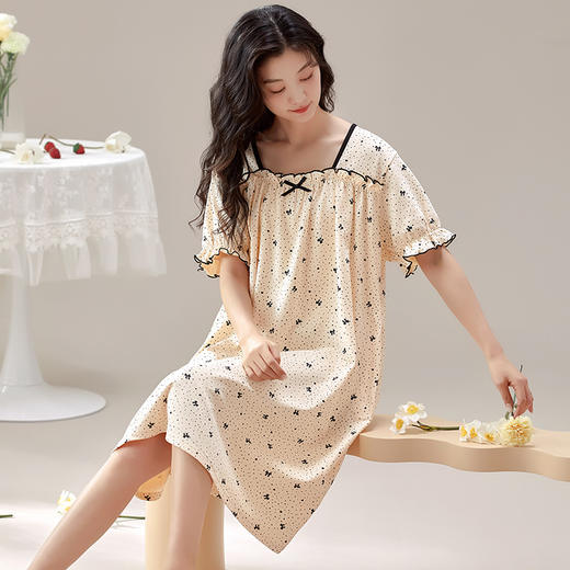 新款睡衣女夏季短袖睡裙连体短裙家居服薄款甜美可爱居家休闲透气2025夏季新款睡衣 商品图0