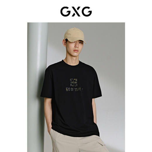 GXG男装 黑色潮流图案短袖T恤 24年夏季热卖G24X442035 商品图3