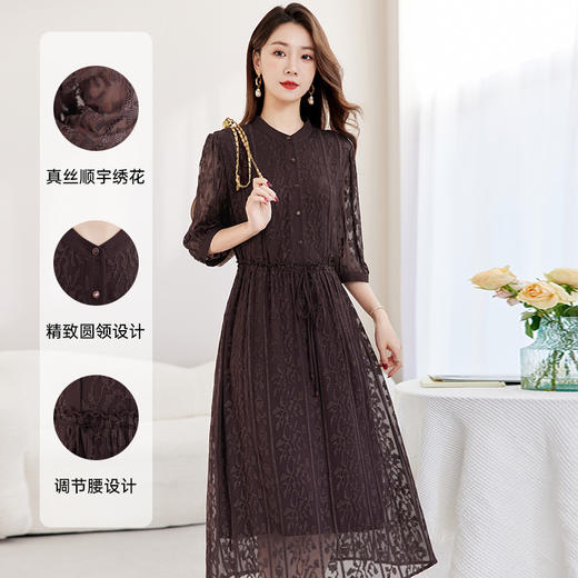 QS-82588962青霭丝吟 2025夏款非遗国风100%桑蚕丝A字裙真丝绣花连衣裙女8962 商品图0