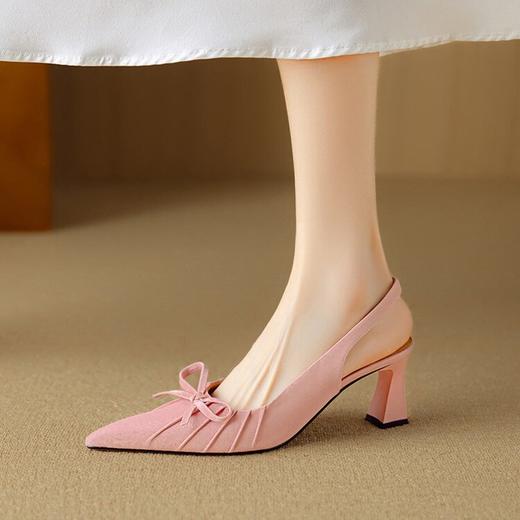 【预售5天】法式气质尖头皱褶包头，后空凉鞋蝴蝶结温柔高跟单鞋DB&M6263 商品图1