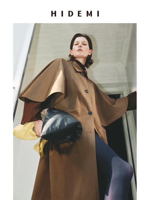 HIDEMI 极简斗篷设计感大廓形翻领复古长款风衣 商品图2