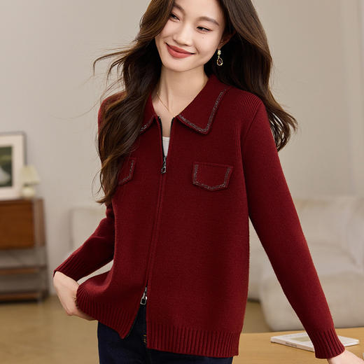 CC-22-2522双拉链翻领针织衫女2025春季新款洋气减龄毛衣开衫短外套气质上衣 商品图1