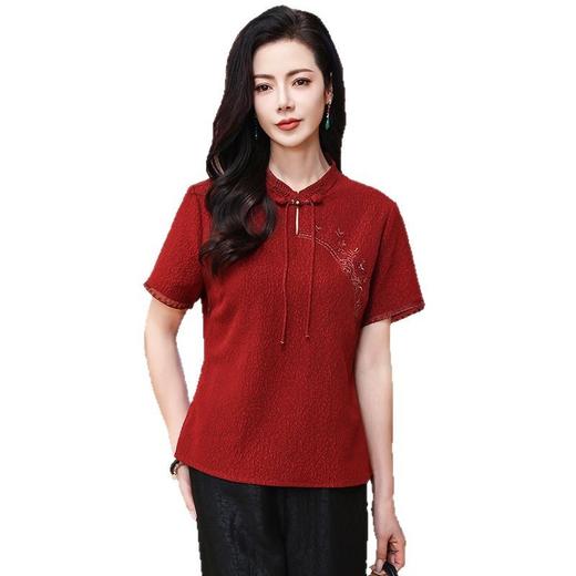 丁摩冠乐绉香云纱国风女装修身洋气质减龄真丝短袖t上衣AL221825 商品图4