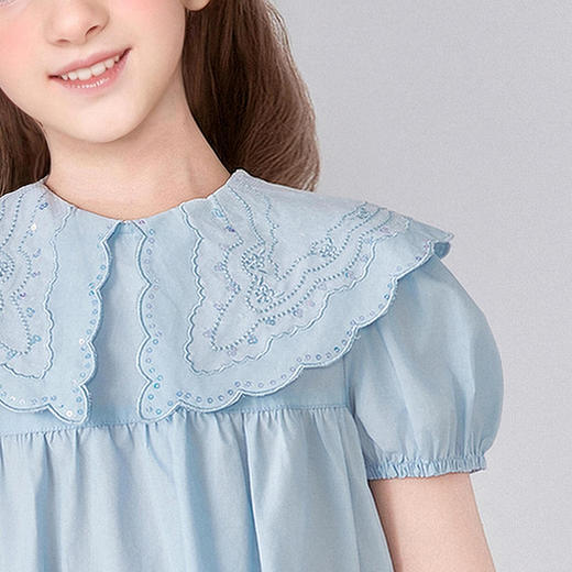笛莎Deesha 童装女童连衣裙2025夏新款女童大翻领棉布连衣裙 商品图3
