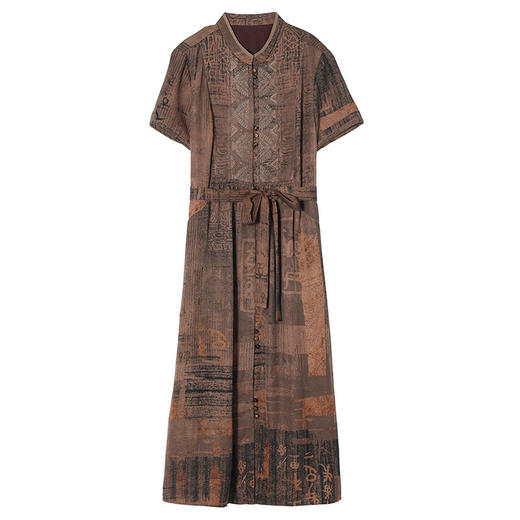 雀说复古国风印花连衣裙新款时尚优雅短袖衬衫AL9123 商品图4