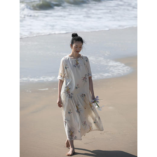 艺术家联名款 牧衣游原创印花匹马棉连衣裙国画设计感长裙 梦银河 商品图2