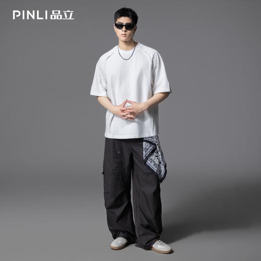 PINLI品立2025夏季新款重磅纯棉短袖T恤男士宽松拼接美式休闲体恤GD252111298 商品图3