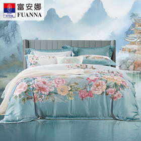 【6楼】富安娜国绣独幅床单四件\国色系列·国色天香，绿