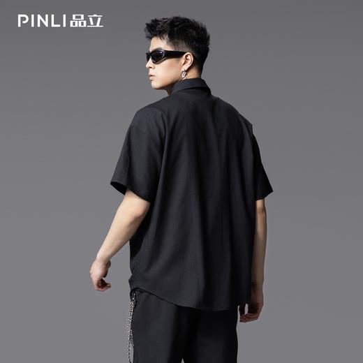 PINLI品立夏季新款设计感拼接短袖衬衫潮牌拉链宽松翻领上衣B252113039 商品图2
