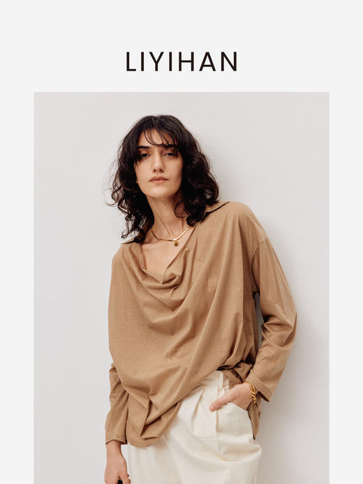 LIYIHAN序章 | 25春新款荡领通透感罩衫女长袖宽松纯色上衣休闲 商品图0