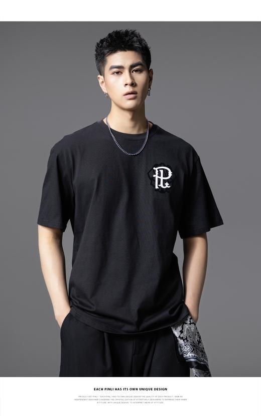 PINLI品立2025夏季新款潮牌短袖T恤字母印花纯棉休闲百搭男体恤衫 BG252111026 商品图7