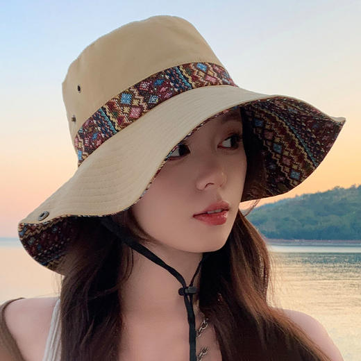 雀说设计师款国潮风彩色提花大沿渔夫帽跨境欧美夏季大头适合防晒帽AL3346 商品图2