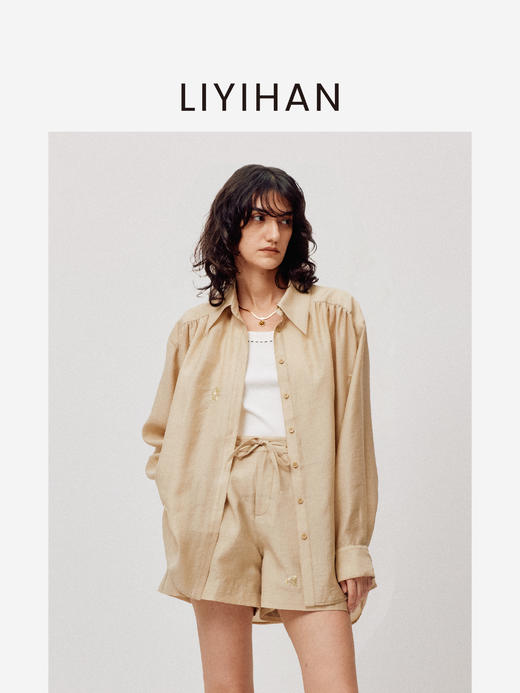 LIYIHAN清月鹊| 25夏新款天丝宽肩小花刺绣衬衫长袖宽松休闲百搭 商品图1