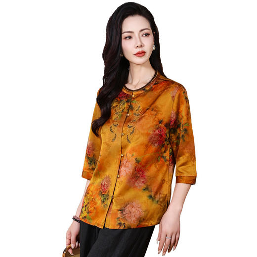 丁摩国风复古刺绣印花罗香云纱衬衫AL221816 商品图4