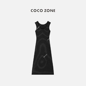 COCO ZONE 新款夏季a字中长裙条纹修身无袖连衣裙 23C18303