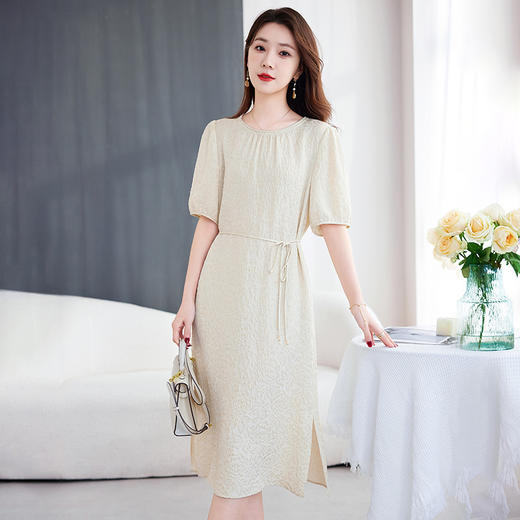 QS-82599210丝络花间丝绸桑蚕丝中长裙子宽松显瘦圆领真丝连衣裙女9210 商品图2