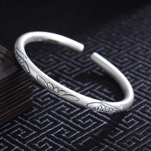 子佩集S999银【闻歌采莲】手工纯银手镯原创设计【55023234】2503 商品图1
