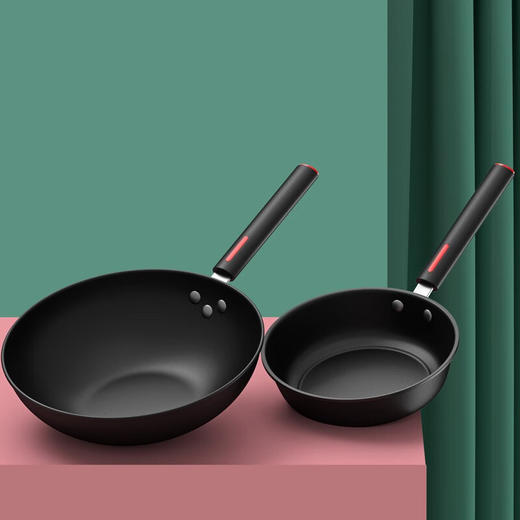 都市太太（DStt）都市太太乐滋滋炒锅煎锅二件套黑色燃气灶电磁炉通用_黑色_炒煎 商品图1