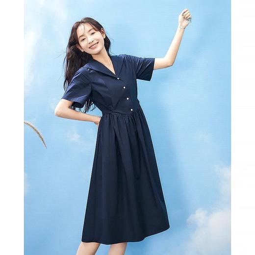 初语法式休闲气质连衣裙女2025夏季新款收腰显瘦通勤短袖衬衫长裙 商品图2