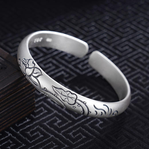 子佩集S999银【荷塘清梦】手工纯银手镯原创设计【55021237】2503 商品图1