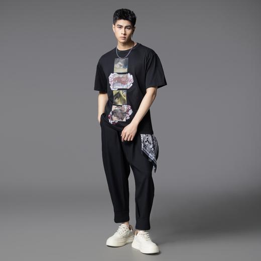 PINLI品立2025夏季新款男士圆领落肩印花短袖T恤上衣BG252111019 商品图1