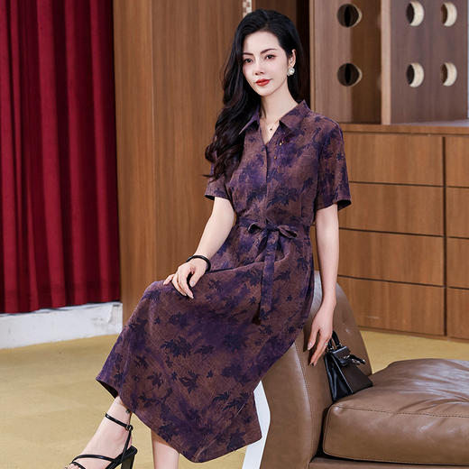 OSL J2878D扎染香云纱连衣裙宽松大码收腰桑蚕丝裙 商品图3