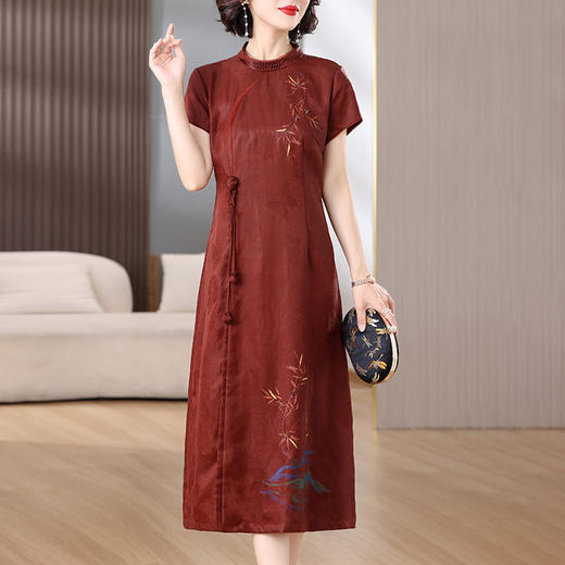 雀说新中式改良旗袍连衣裙新款优雅复古国风中长裙AL9122 商品图0