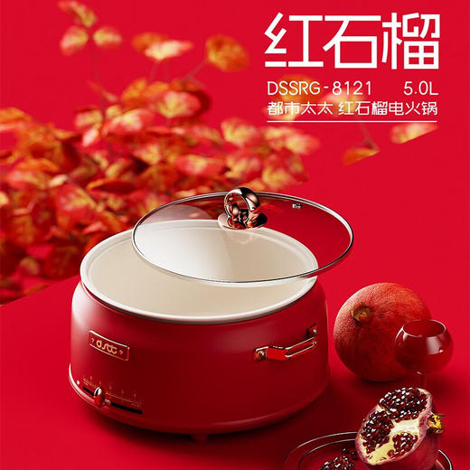 都市太太都市太太红石榴多功能电热锅5L大容量1800W大火力多功能家用一体锅 商品图0