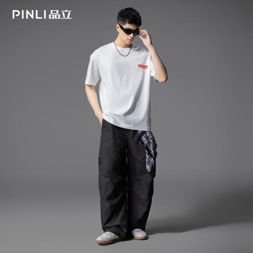 PINLI品立2025夏季新款字母烫钻短袖T恤男士蛇年国风宽松休闲上衣GD252111322 商品图3