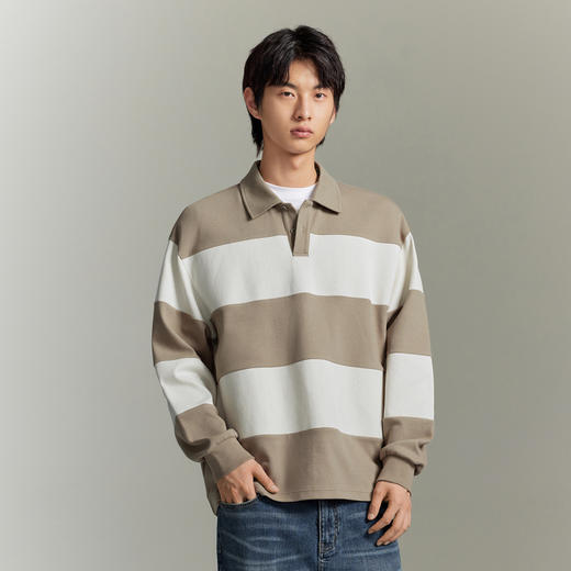 GXG男装  斜纹字母翻领撞色宽条纹翻领卫衣 时尚卫衣GEX13114213 商品图2