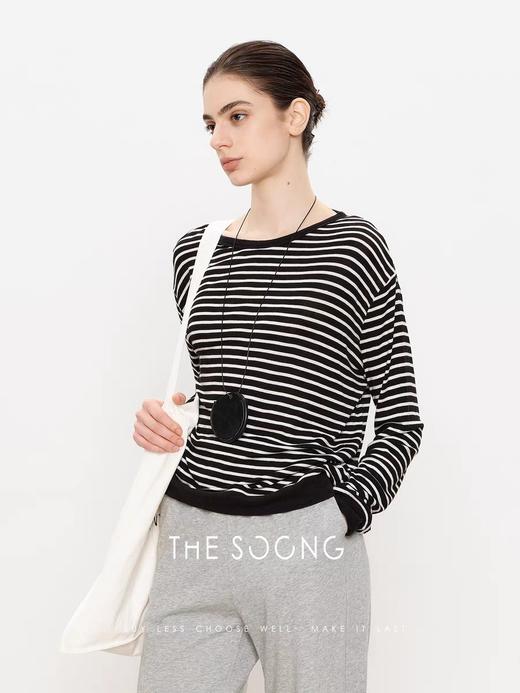THESOONG "线条美学"高织天丝羊毛条纹长袖上衣HBTX222946 商品图1