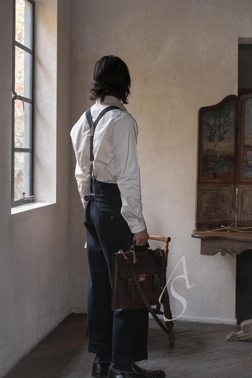 Paul Harnden 男士奶油色尖领缎棉衬衫 商品图1