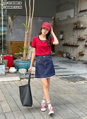 T46180#法式撞色方领T恤