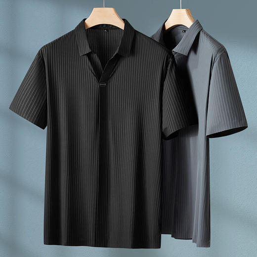 【DPF】大依优型大码短袖POLO衫竖条纹V字翻领半袖体恤衫男大码潮流冰丝上衣胖子夏装 商品图2
