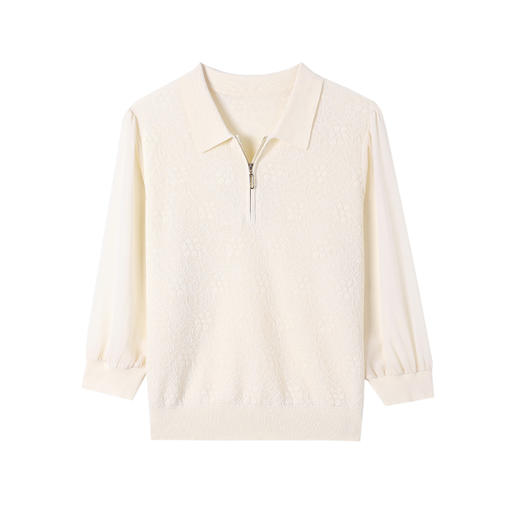 CC-ML-2589早春拼接七分蝙蝠袖t恤女2025春季新款娃娃领薄款针织衫宽松上衣 商品图4