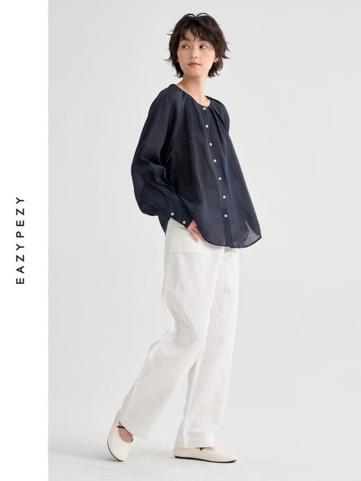 鸢尾花束苎麻叠褶衬衫 商品图3