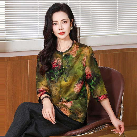 丁摩国风复古刺绣印花罗香云纱衬衫AL221816 商品图2