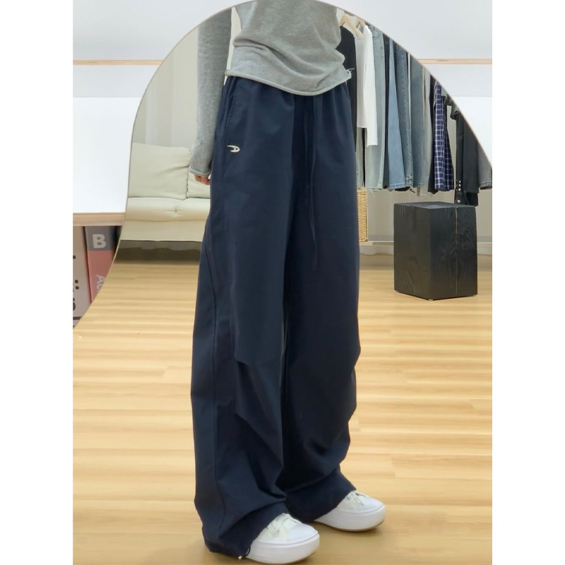 【YW】无忧购无忧购美式复古小刺绣工装裤女慵懒宽松休闲运动裤阔腿裤H-1729（截单后3-5天发货)