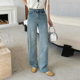 高级感浅色阔腿牛仔裤！女款2025春季新款高腰宽松垂感拖地直筒长裤子！